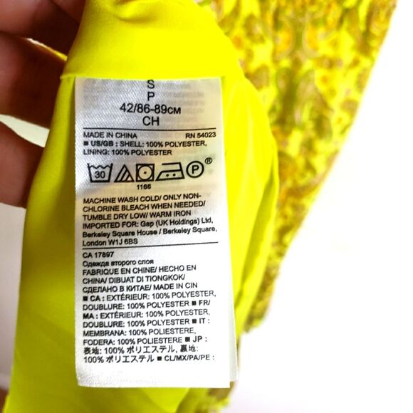 Women's Banana Republic Neon Yellow Paisley Fanned Keyhole Mini Dress Size Small - Picture 10 of 11